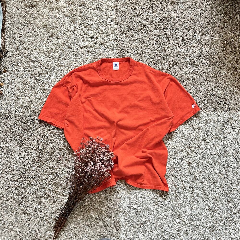 Vintage 90s Orange Russell Athletic Blank Tee Logo Men’s Size XL